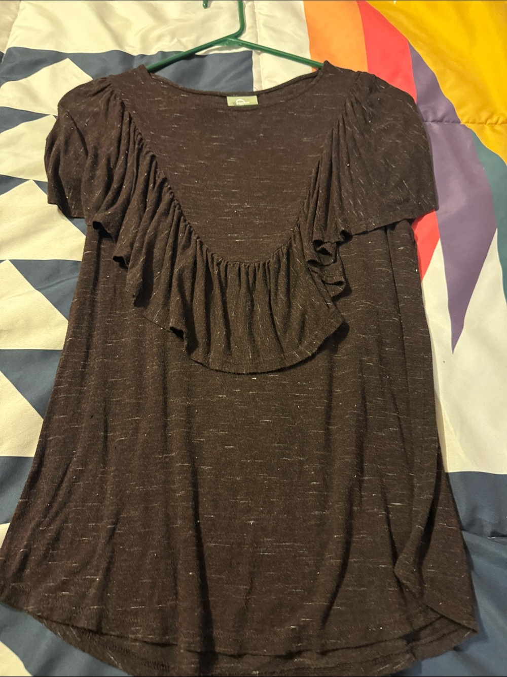 dolan Brown Short Sleeve Ruffle Scoop Neck Top